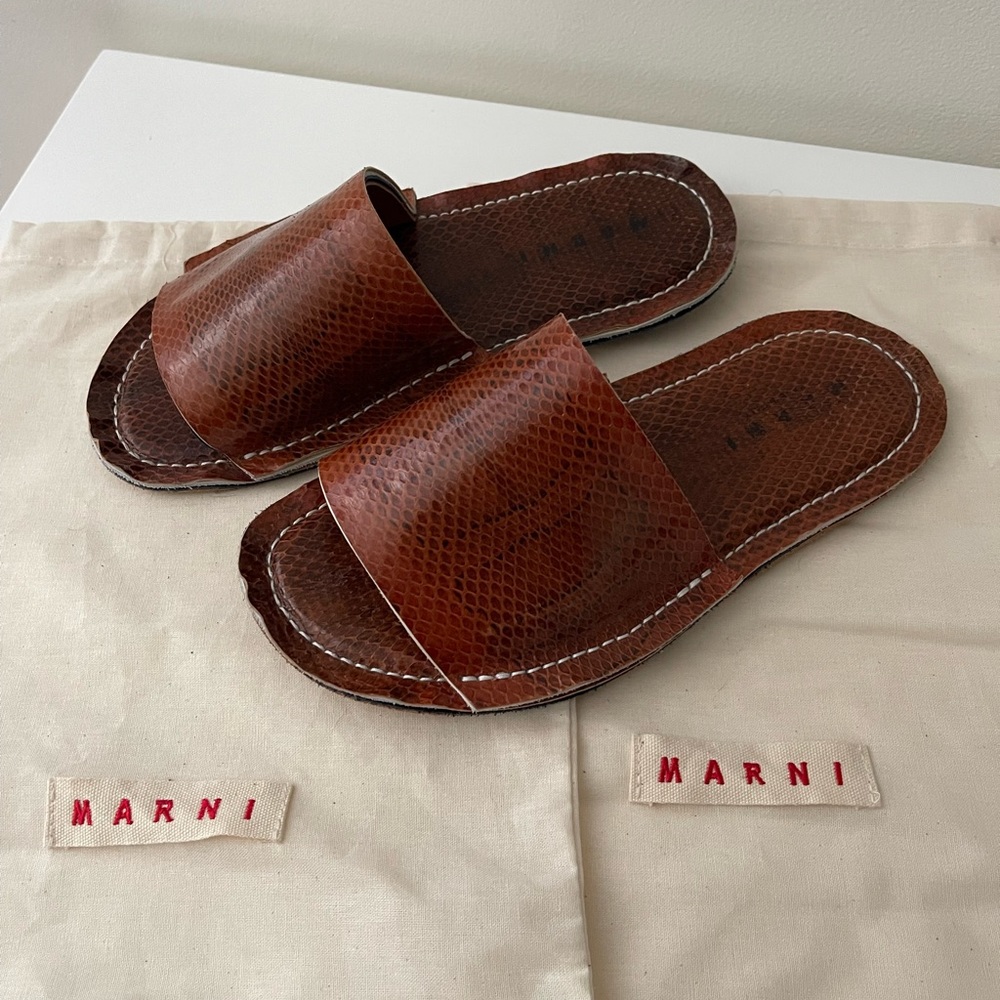 $1075 Marni Multi Layer Slides Runway Sandals Brown Snake 37 Fussbett